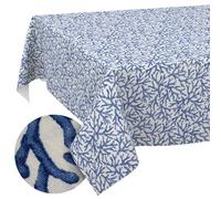 Mantel Lavable, Efecto Loto, fácil de Limpiar, de algodón y poliéster, Resistente a Las Manchas, para Exteriores, Color Azul, 240 x 140 cm