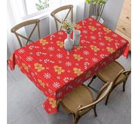 Mantel Mesa Pan De Jengibre Rojo Navideño, Galletas, Bastones De Caramelo 137X183Cm Manteles Mesa Resistente Antimanchas Mantel para Hogar Decoración Jardín