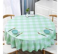 Mantel moderno lavable, resistente a las manchas, anti-PVC, impermeable, elegante cubierta redonda, 260 cm de diámetro, diseño duradero verde y blanco para el hogar y eventos
