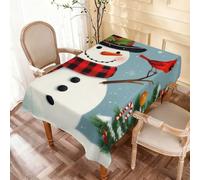 Mantel Muñeco De Nieve Navideño Pájaros Rojos 137X183Cm Mantel Mesa Rectangular Antimanchas Manteles para Casa Hogar Sala De Estar