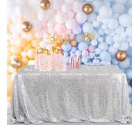 Mantel navide o con lentejuelas B-COOL, de 228 x 228 cm, con purpurina y lentejuelas plateadas, ideal para bodas, Acci n de Gracias y Navidad.