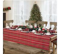 Mantel navide?o de tela a cuadros brillantes Elrene Home Fashions, 132 x 132 cm, color rojo