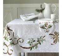 Mantel navide o de tela jacquard estampada con ingenier a Merry Ribbons de Benson Mills. Mantel navide o elegante para todas las festividades.