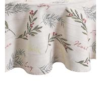 Mantel navide o de tela resistente a las arrugas Elrene Home Fashions con adornos para rbol de Navidad, ovalado, de 152 x 213 cm