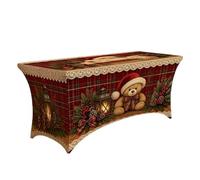 Mantel Navideño para la Mesa Cubierta Elástica Lavable de 75,9 x 121,9 cm | Mantel Ajustable con Forma Rectangular para Fiesta Cena Banquete Buffet Feria Comercial Stand de Vendedor Evento Celebra A