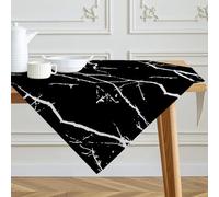 Mantel Negro y Blanco Moderno con Textura de Mármol Abstracto de Lino para Mesa de Cocina Decoración de Interiores para Fiestas de Invierno y Primavera 85 x 85 cm