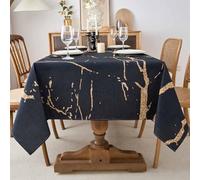 Mantel Negro y Oro Moderno con Textura de Mármol Abstracto para Mesa de Cocina Rectangular Lavable Decoración de Interiores para Fiestas de Invierno y Primavera 100 x 140 cm