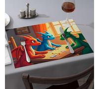 Mantel occidental de tres dragones jugando a las cartas junto a la ventana. Manteles individuales de silicona para mesa de cocina (4 piezas)