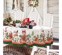 Mantel ovalado de Navidad de 152 x 259 cm, decoración navideña de copo de nieve, poliéster, impermeable, resistente a las arrugas, mantel duradero para cocina, invierno y decoración del hogar