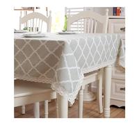 Mantel para exteriores, 140 x 200 cm, lavable, moderno, diseño de rombos con encaje, impermeable, poliéster, algodón, para patio, jardín y picnic, color gris claro