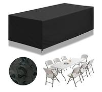 Mantel para mesa de exterior, impermeable, 123 x 123 x 74 cm, color negro, rectangular, tela Oxford 420D, resistente al viento y a los rayos UV, protección para muebles de jardín