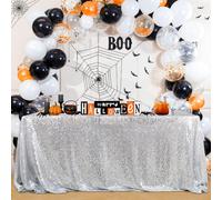 Mantel plateado B-COOL de 60 x 102 pulgadas para Halloween, rectangular, con lentejuelas plateadas, para mesa de lentejuelas, con purpurina, para