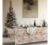 Mantel PVC Festive Merry Christmas 140 x 200 pulgadas, color crema con adornos rojos invierno, copos nieve, 200 x 140 pulgadas, 78 x 55, funda mesa con efecto madera, impermeable, reutilizable, 2m