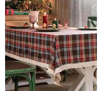 Mantel Rectangular A Cuadros Rojos Y Verdes,Con Borlas Decorativas Navideñas For Fiestas,Lavable Y Reutilizable For Mesas De Comedor,Exteriores,Picnics Y Banquetes(Curry Red,55.1x102.4in)