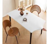 Mantel rectangular ajustable y suave, protector de mesa de comedor de alta elasticidad, mantel impermeable con borde elástico, fácil de limpiar (blanco, 90 x 140 cm)