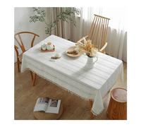 Mantel rectangular beige de 100 x 140 cm, poliéster, lavable, con borlas decorativas, ideal para fiestas, picnics, cenas y eventos al aire libre