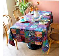 Mantel rectangular bohemio étnico, mantel de tartán bohemio de retazos, mantel de cuadros florales indios, color azul y morado para cocina, mesa de comedor y fiesta (39 x 55 pulgadas)