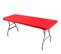 Mantel rectangular con borde elástico para mesas plegables, tela de poliéster resistente al desgarro y agua para comedor y actividades al aire libre (rojo, 152 x 76 x 76 cm)