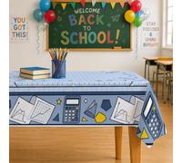 Mantel rectangular con calculadora, gráficos educativos, formas geométricas, regreso al campus, poliéster, reutilizable, lavable, decoración para cocina, comedor, fiesta, banquete, 139 x 178 cm