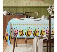 Mantel rectangular con diseño de abeja, diseño de gafas de fantasía miel y verano, tela amarilla lavable, reutilizable, decoración para cocina, comedor, fiesta de té, picnic, 152 x 218 cm