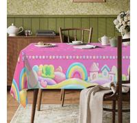 Mantel rectangular con diseño de arcoíris, corazones y estrellas, primavera, melocotón, resistente a las manchas, lavable, decoración para cocina, comedor, fiesta de té, picnic, 60 x 86 pulgadas