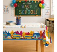 Mantel rectangular con diseño de autobús de campus, colorido árbol de casa, otoño, poliéster, reutilizable, lavable, cena, fiesta, esencial para cocina, banquete, picnic, 60 x 120 pulgadas
