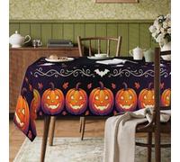 Mantel rectangular con diseño de calabazas, diseño de hoja de murciélago de temporada de Halloween, color naranja, resistente a las manchas, lavable, para cena, fiesta, esencial para cocina, banquete