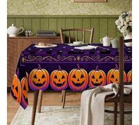 Mantel rectangular con diseño de calabazas, diseño de tablero de ajedrez de estrellas de Halloween, tela violeta, lavable, reutilizable, para cena, fiesta, esencial para cocina, banquete, picnic, 152