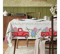 Mantel rectangular con diseño de camión rojo, tijeras rústicas de hortensias, poliéster, reutilizable, lavable, para cena, fiesta, esenciales, para cocina, banquete, picnic, 60 x 120 pulgadas