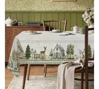 Mantel rectangular con diseño de ciervo, casa de campo, árboles, primavera, verde, poliéster, reutilizable, lavable, cena, fiesta, esencial para cocina, banquete, picnic, 60 x 120 pulgadas