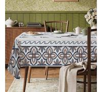 Mantel rectangular con diseño de flores, diseño de hojas vintage geométricas, no azul marino, lavable, reutilizable, decoración para cocina, banquete, camping, fiesta, 139 x 218 cm