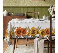 Mantel rectangular con diseño de girasol, hojas de trigo rústicas, tela amarilla otoñal, lavable, reutilizable, para cena, fiesta, esencial para cocina, banquete, picnic, 60 x 120 pulgadas