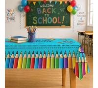 Mantel rectangular con diseño de lápiz, diseño de lunares educativos, libros de regreso al campus, tela azul, lavable, reutilizable, para cena, fiesta, esencial para cocina, banquete, picnic, 60 x 120