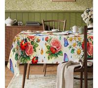 Mantel rectangular con diseño de mariquita, floral, rosa, mariposa, primavera, rojo, poliéster, reutilizable, lavable, decoración para cocina, comedor, fiesta de té, picnic, 35 x 55 pulgadas