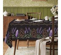Mantel rectangular con diseño de piñas, color lavanda rústica, otoño, tela negra, lavable, reutilizable, para cena, fiesta, esencial para cocina, banquete, picnic, 60 x 120 pulgadas