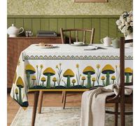 Mantel rectangular con diseño de setas, flores rústicas, hierba, primavera, tela amarilla, lavable, reutilizable, para cena, fiesta, esencial para cocina, banquete, picnic, 60 x 120 pulgadas