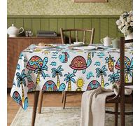 Mantel rectangular con diseño de tortuga, verano, palmera tropical, verano, tela azul, lavable, reutilizable, para cena, fiesta, esencial para cocina, banquete, picnic, 60 x 120 pulgadas