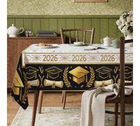 Mantel rectangular con tapa de graduación, elegante diploma de laurel, dorado, resistente a las manchas, lavable, decoración para cocina, comedor, fiesta, banquete, 152 x 259 cm