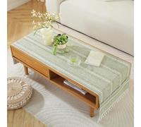 Mantel Rectangular De Algodón Y Lino con Bolsillos - Elegante Funda para Mesa De Centro, con Flecos De Borlas para Sala De Estar, Comedor Y Protección del Mueble De TV. Green 50x160cm