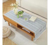 Mantel Rectangular De Algodón Y Lino con Bolsillos - Elegante Funda para Mesa De Centro, Tapete con Flecos De Borlas para Sala De Estar, Mueble De TV, Grey 74.8 x 27.6 Inch (Rectangular)