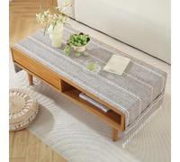Mantel Rectangular De Algodón Y Lino con Bolsillos - Elegante Funda para Mesa De Centro, Tapete con Flecos De Borlas para Sala De Estar, Mueble De TV, Comedor Y sobre La Nevera. Brown 70x190cm