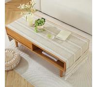 Mantel Rectangular De Algodón Y Lino con Bolsillos - Elegante Tapete para Mueble De TV, Funda para Mesa De Centro, Flecos con Borlas para La Decoración Almond Yellow 70x190cm
