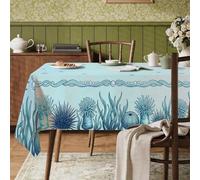 Mantel rectangular de color coral, anémona náutica costera de algas marinas, tela turquesa de verano, lavable, reutilizable, para cena, fiesta, esencial para cocina, banquete, picnic, 60 x 120