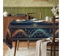 Mantel rectangular de constelación, diseño de ondas astrológicas modernas, sol, otoño, azul marino, poliéster, reutilizable, lavable, para organizar fiestas, artículos esenciales para cocina, comedor