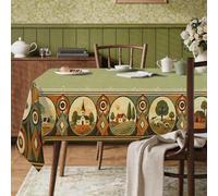 Mantel rectangular de granja, rústico, vaca, iglesia, otoño, verde, poliéster, reutilizable, lavable, cena, fiesta, esencial para cocina, banquete, picnic, 60 x 120 pulgadas