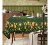 Mantel rectangular de hadas, diseño de luciérnagas, tela verde primavera, lavable, reutilizable, para cena, fiesta, esencial para cocina, banquete, picnic, 60 x 120 pulgadas