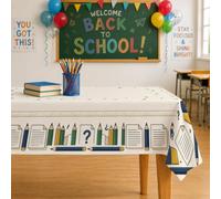 Mantel rectangular de lápiz, cuaderno educativo colorido con regla de regreso al campus, poliéster, reutilizable, lavable, cena, fiesta, esencial para cocina, banquete, picnic, 60 x 120 pulgadas
