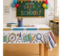 Mantel rectangular de lápiz, cuaderno educativo de globo lúdico de vuelta al campus, tela blanca, lavable, reutilizable, suministros de fiesta para cocina, banquete, picnic, camping, 152 x 305 cm