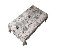 Mantel rectangular de lino de algodón con hermoso estampado de peonías y borlas de moda para tu hogar (150 x 180)