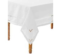 Mantel Rectangular de Lino Violeta, Blanco, 68" x 108"